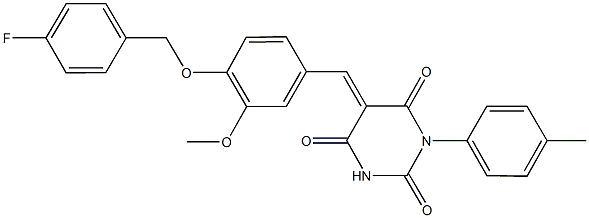 5-{4-[(4-fluorobenzyl)oxy]-3-methoxybenzylidene}-1-(4-methylphenyl)-2,4,6(1H,3H,5H)-pyrimidinetrione Struktur