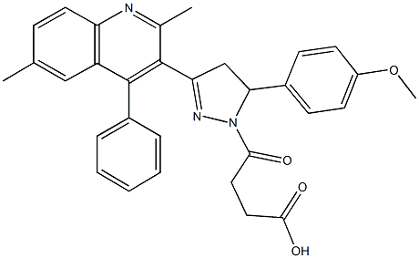 4-[3-(2,6-dimethyl-4-phenyl-3-quinolinyl)-5-(4-methoxyphenyl)-4,5-dihydro-1H-pyrazol-1-yl]-4-oxobutanoic acid Struktur