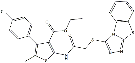 ethyl 4-(4-chlorophenyl)-5-methyl-2-{[([1,2,4]triazolo[3,4-b][1,3]benzothiazol-3-ylsulfanyl)acetyl]amino}-3-thiophenecarboxylate Struktur