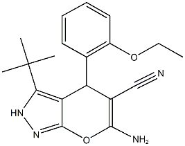 6-amino-3-(tert-butyl)-4-(2-ethoxyphenyl)-1,4-dihydropyrano[2,3-c]pyrazole-5-carbonitrile Struktur