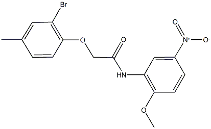 2-(2-bromo-4-methylphenoxy)-N-{5-nitro-2-methoxyphenyl}acetamide Struktur