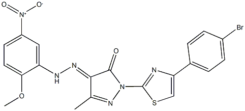 1-[4-(4-bromophenyl)-1,3-thiazol-2-yl]-3-methyl-1H-pyrazole-4,5-dione 4-({5-nitro-2-methoxyphenyl}hydrazone) Struktur