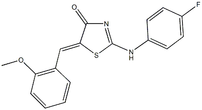 2-(4-fluoroanilino)-5-(2-methoxybenzylidene)-1,3-thiazol-4(5H)-one Struktur