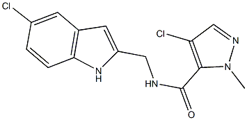 4-chloro-N-[(5-chloro-1H-indol-2-yl)methyl]-1-methyl-1H-pyrazole-5-carboxamide Struktur