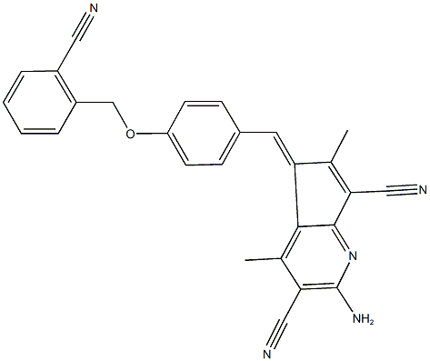 2-amino-5-{4-[(2-cyanobenzyl)oxy]benzylidene}-4,6-dimethyl-5H-cyclopenta[b]pyridine-3,7-dicarbonitrile Struktur