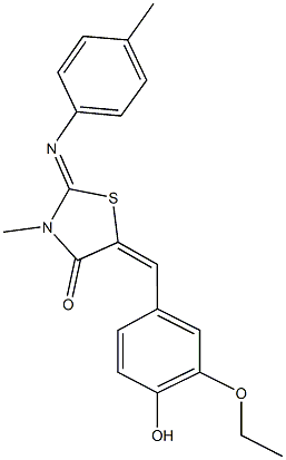 5-(3-ethoxy-4-hydroxybenzylidene)-3-methyl-2-[(4-methylphenyl)imino]-1,3-thiazolidin-4-one Struktur