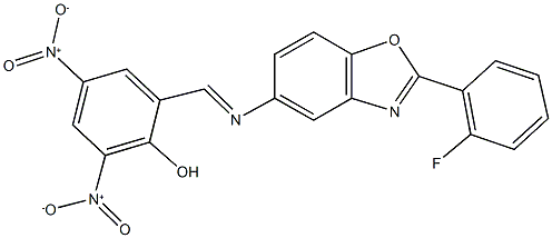 2-({[2-(2-fluorophenyl)-1,3-benzoxazol-5-yl]imino}methyl)-4,6-bisnitrophenol Struktur