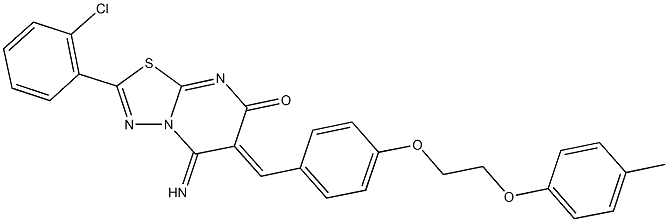 2-(2-chlorophenyl)-5-imino-6-{4-[2-(4-methylphenoxy)ethoxy]benzylidene}-5,6-dihydro-7H-[1,3,4]thiadiazolo[3,2-a]pyrimidin-7-one Struktur