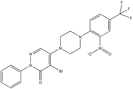 4-bromo-5-{4-[2-nitro-4-(trifluoromethyl)phenyl]-1-piperazinyl}-2-phenyl-3(2H)-pyridazinone Struktur