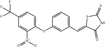 (5Z)-5-({3-[2-nitro-4-(trifluoromethyl)phenoxy]phenyl}methylidene)-2-sulfanylidene-1,3-thiazolidin-4-one Struktur