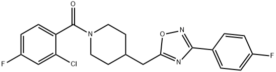 1-(2-chloro-4-fluorobenzoyl)-4-{[3-(4-fluorophenyl)-1,2,4-oxadiazol-5-yl]methyl}piperidine Struktur