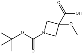 1-[(tert-butoxy)carbonyl]-3-methoxyazetidine-3-carboxylic acid Struktur