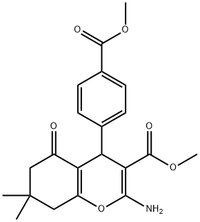 methyl 2-amino-4-[4-(methoxycarbonyl)phenyl]-7,7-dimethyl-5-oxo-5,6,7,8-tetrahydro-4H-chromene-3-carboxylate Struktur