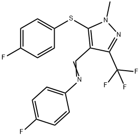 (1E)-N-(4-fluorophenyl)-1-{5-[(4-fluorophenyl)sulfanyl]-1-methyl-3-(trifluoromethyl)-1H-pyrazol-4-yl}methanimine Struktur