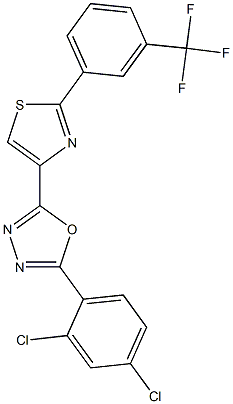 2-(2,4-dichlorophenyl)-5-{2-[3-(trifluoromethyl)phenyl]-1,3-thiazol-4-yl}-1,3,4-oxadiazole Struktur