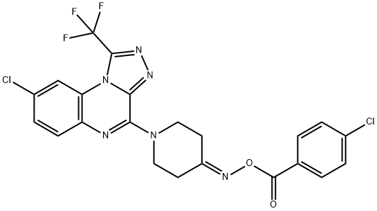 {1-[8-chloro-1-(trifluoromethyl)-[1,2,4]triazolo[4,3-a]quinoxalin-4-yl]piperidin-4-ylidene}amino 4-chlorobenzoate Struktur