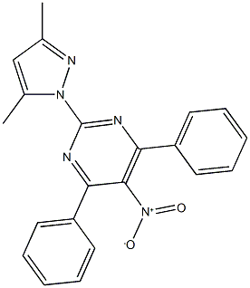 2-(3,5-dimethyl-1H-pyrazol-1-yl)-5-nitro-4,6-diphenylpyrimidine Struktur