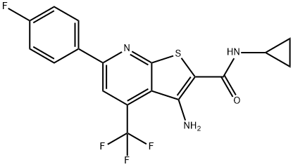 3-amino-N-cyclopropyl-6-(4-fluorophenyl)-4-(trifluoromethyl)thieno[2,3-b]pyridine-2-carboxamide Struktur