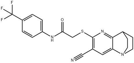 2-{[4-cyano-1,6-diazatricyclo[6.2.2.0~2,7~]dodeca-2(7),3,5-trien-5-yl]sulfanyl}-N-[4-(trifluoromethyl)phenyl]acetamide Struktur