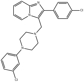 1-(3-chlorophenyl)-4-{[2-(4-chlorophenyl)imidazo[1,2-a]pyridin-3-yl]methyl}piperazine Struktur