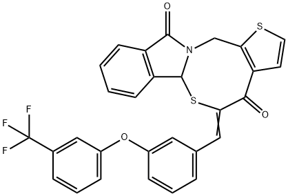 (9Z)-9-({3-[3-(trifluoromethyl)phenoxy]phenyl}methylidene)-4,10-dithia-1-azatetracyclo[9.7.0.0^{3,7}.0^{12,17}]octadeca-3(7),5,12(17),13,15-pentaene-8,18-dione Struktur