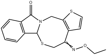 (8E)-8-(ethoxyimino)-4,10-dithia-1-azatetracyclo[9.7.0.0^{3,7}.0^{12,17}]octadeca-3(7),5,12(17),13,15-pentaen-18-one Struktur