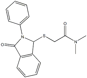 N,N-dimethyl-2-[(3-oxo-2-phenyl-2,3-dihydro-1H-isoindol-1-yl)sulfanyl]acetamide Struktur