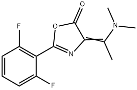 (4E)-2-(2,6-difluorophenyl)-4-[1-(dimethylamino)ethylidene]-4,5-dihydro-1,3-oxazol-5-one Struktur