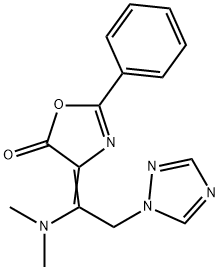 (4E)-4-[1-(dimethylamino)-2-(1H-1,2,4-triazol-1-yl)ethylidene]-2-phenyl-4,5-dihydro-1,3-oxazol-5-one Struktur