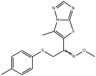 (E)-methoxy(1-{6-methyl-[1,2,4]triazolo[3,2-b][1,3]thiazol-5-yl}-2-[(4-methylphenyl)sulfanyl]ethylidene)amine Struktur