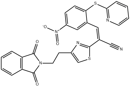 (2Z)-2-{4-[2-(1,3-dioxo-2,3-dihydro-1H-isoindol-2-yl)ethyl]-1,3-thiazol-2-yl}-3-[5-nitro-2-(pyridin-2-ylsulfanyl)phenyl]prop-2-enenitrile Struktur