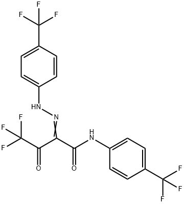 (2E)-4,4,4-trifluoro-3-oxo-N-[4-(trifluoromethyl)phenyl]-2-{2-[4-(trifluoromethyl)phenyl]hydrazin-1-ylidene}butanamide Struktur