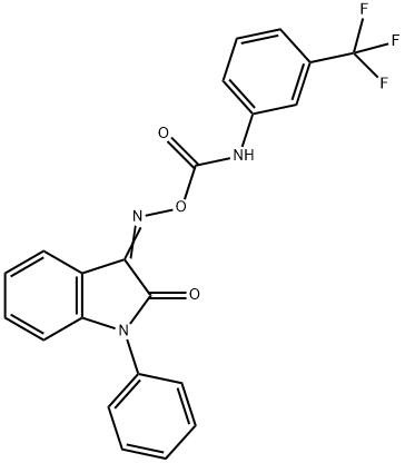 [(3Z)-2-oxo-1-phenyl-2,3-dihydro-1H-indol-3-ylidene]amino N-[3-(trifluoromethyl)phenyl]carbamate Struktur