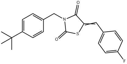 (5E)-3-[(4-tert-butylphenyl)methyl]-5-[(4-fluorophenyl)methylidene]-1,3-thiazolidine-2,4-dione Struktur