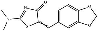 (5E)-5-[(2H-1,3-benzodioxol-5-yl)methylidene]-2-(dimethylamino)-4,5-dihydro-1,3-thiazol-4-one Struktur