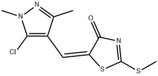 (5E)-5-[(5-chloro-1,3-dimethyl-1H-pyrazol-4-yl)methylidene]-2-(methylsulfanyl)-4,5-dihydro-1,3-thiazol-4-one Struktur