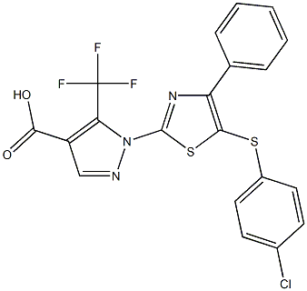 1-{5-[(4-chlorophenyl)sulfanyl]-4-phenyl-1,3-thiazol-2-yl}-5-(trifluoromethyl)-1H-pyrazole-4-carboxylic acid Struktur