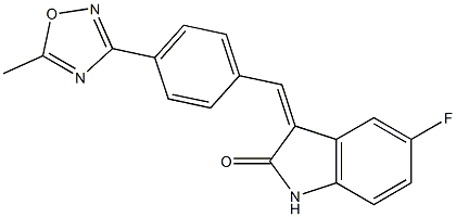 (3Z)-5-fluoro-3-{[4-(5-methyl-1,2,4-oxadiazol-3-yl)phenyl]methylidene}-2,3-dihydro-1H-indol-2-one Struktur