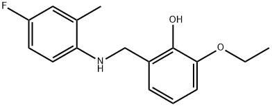 2-ethoxy-6-{[(4-fluoro-2-methylphenyl)amino]methyl}phenol Struktur