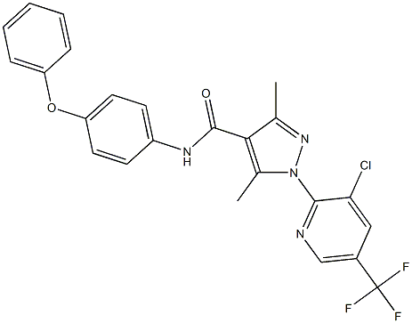 1-[3-chloro-5-(trifluoromethyl)pyridin-2-yl]-3,5-dimethyl-N-(4-phenoxyphenyl)-1H-pyrazole-4-carboxamide Struktur