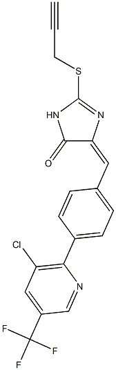 (4E)-4-({4-[3-chloro-5-(trifluoromethyl)pyridin-2-yl]phenyl}methylidene)-2-(prop-2-yn-1-ylsulfanyl)-4,5-dihydro-1H-imidazol-5-one Struktur