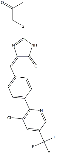 (4E)-4-({4-[3-chloro-5-(trifluoromethyl)pyridin-2-yl]phenyl}methylidene)-2-[(2-oxopropyl)sulfanyl]-4,5-dihydro-1H-imidazol-5-one Struktur