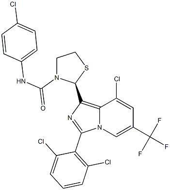 (2S)-2-[8-chloro-3-(2,6-dichlorophenyl)-6-(trifluoromethyl)imidazo[1,5-a]pyridin-1-yl]-N-(4-chlorophenyl)-1,3-thiazolidine-3-carboxamide Struktur