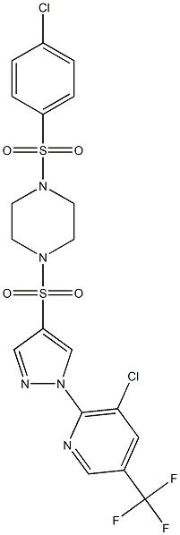 1-({1-[3-chloro-5-(trifluoromethyl)pyridin-2-yl]-1H-pyrazol-4-yl}sulfonyl)-4-(4-chlorobenzenesulfonyl)piperazine Struktur