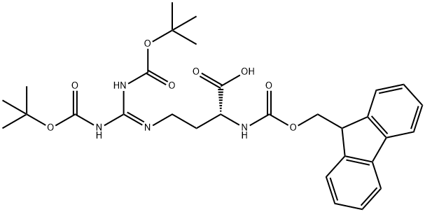 Fmoc-D-Norarginine(Boc)2-OH, (R)-N-alpha-(9-Fluorenylmethyloxycarbonyl)-N,N-bis-t-butyloxycarbonyl-2-amino-4-guanidino-butyric acid Struktur