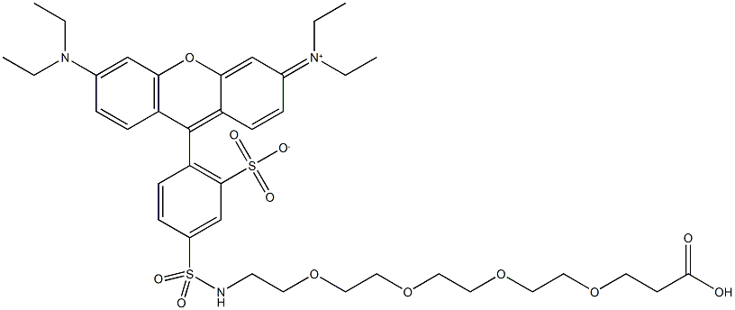 1-(Rhodamin B-sulfonamido)-3-oxo-7,10,13,16-tetraoxa-4-azanonadecan-19-oic acid Struktur