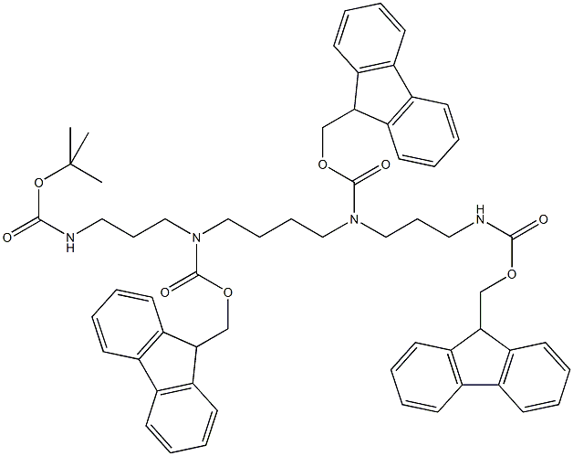 N1-(t-Butyloxycarbonyl)-N2,N3,N4-tris(9-fluorenylmethyloxycarbonyl)-1,5,10,14-tetra-aza-quatrodecan Struktur