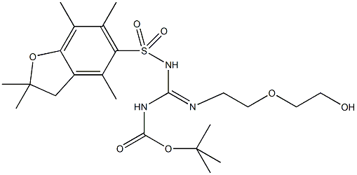 2-[2-(Boc,Pbf-amidino)ethoxy]ethanol, 2-{2-[N-t-Butyloxycarbonyl-N-(2,2,4,6,7-pentamethyldihydrobenzofuran-5-sulfonyl)amidino]ethoxy}ethanol Struktur