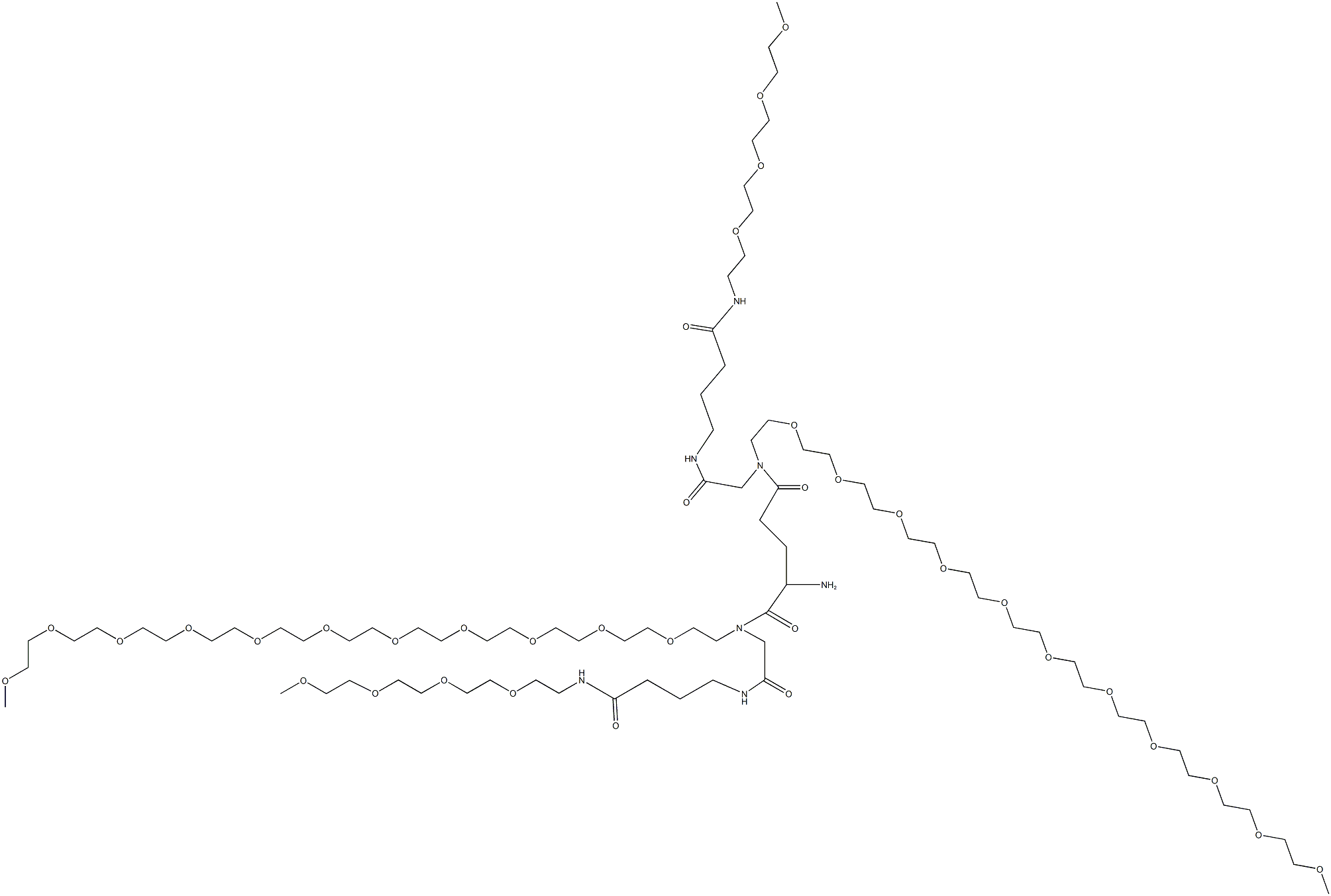 2-amino-N1,N5-bis(15,20-dioxo-2,5,8,11-tetraoxa-14,19-diazahenicosan-21-yl)-N1,N5-bis[omega-methoxy-undeca(ethylenglycol)-omega-yl]pentanediamide Struktur