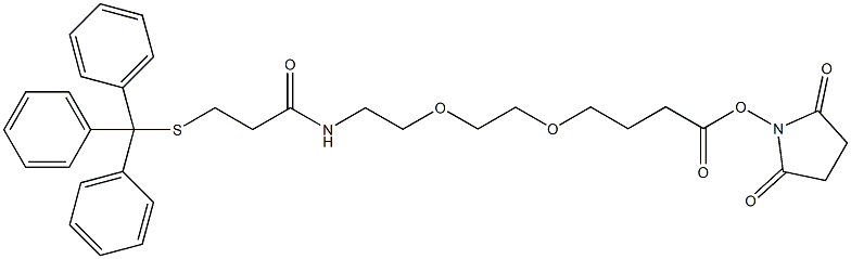 alpha-Tritylthio-omega-carboxy succinimidyl ester poly(ethylene glycol) (PEG-MW 10.000 Dalton) Struktur